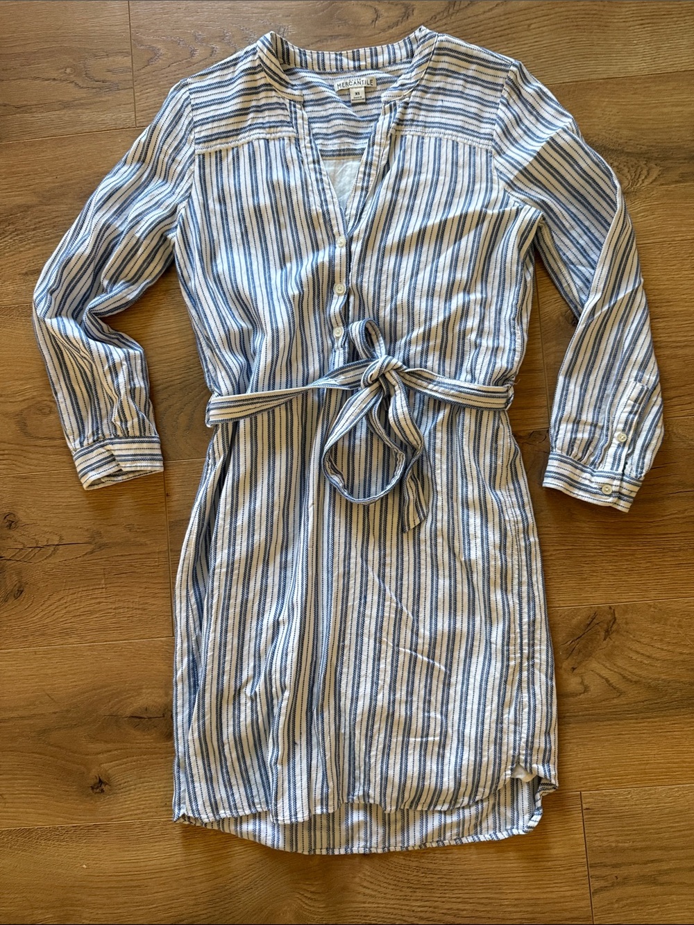 J.Crew  Blue and White Striped Tie-Waist Shirt Dress